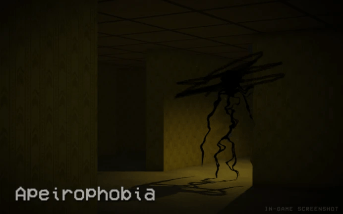 A yellow room with a monster consisting of lines.