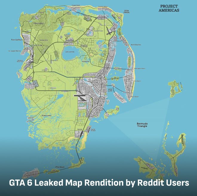 GTA 6 Leaked Map rendition by Reddit users 