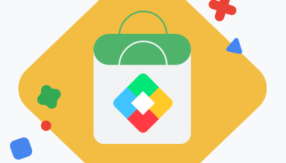 Google Play Store shopping bag icon with multicolored logo on a yellow background