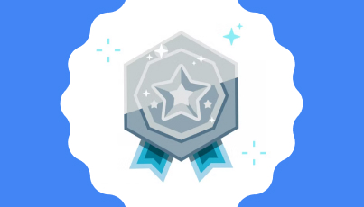 Platinum medal badge with a star emblem on a blue background