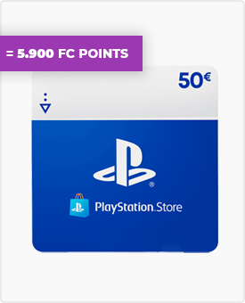 PlayStation Store Card packshot met een ribbon met het gelijkwaardige aantal FC Points