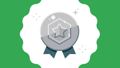 Silver medal badge with a star emblem on a green background