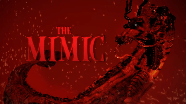 A red picture of a dragon around a title saying The Mimic.