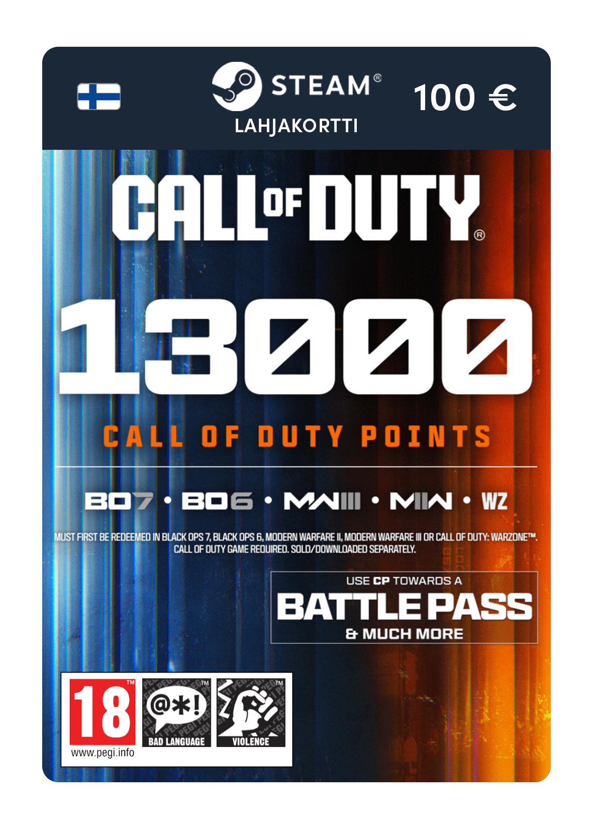 13 000 COD-pistettä (Steam-lahjakortti)