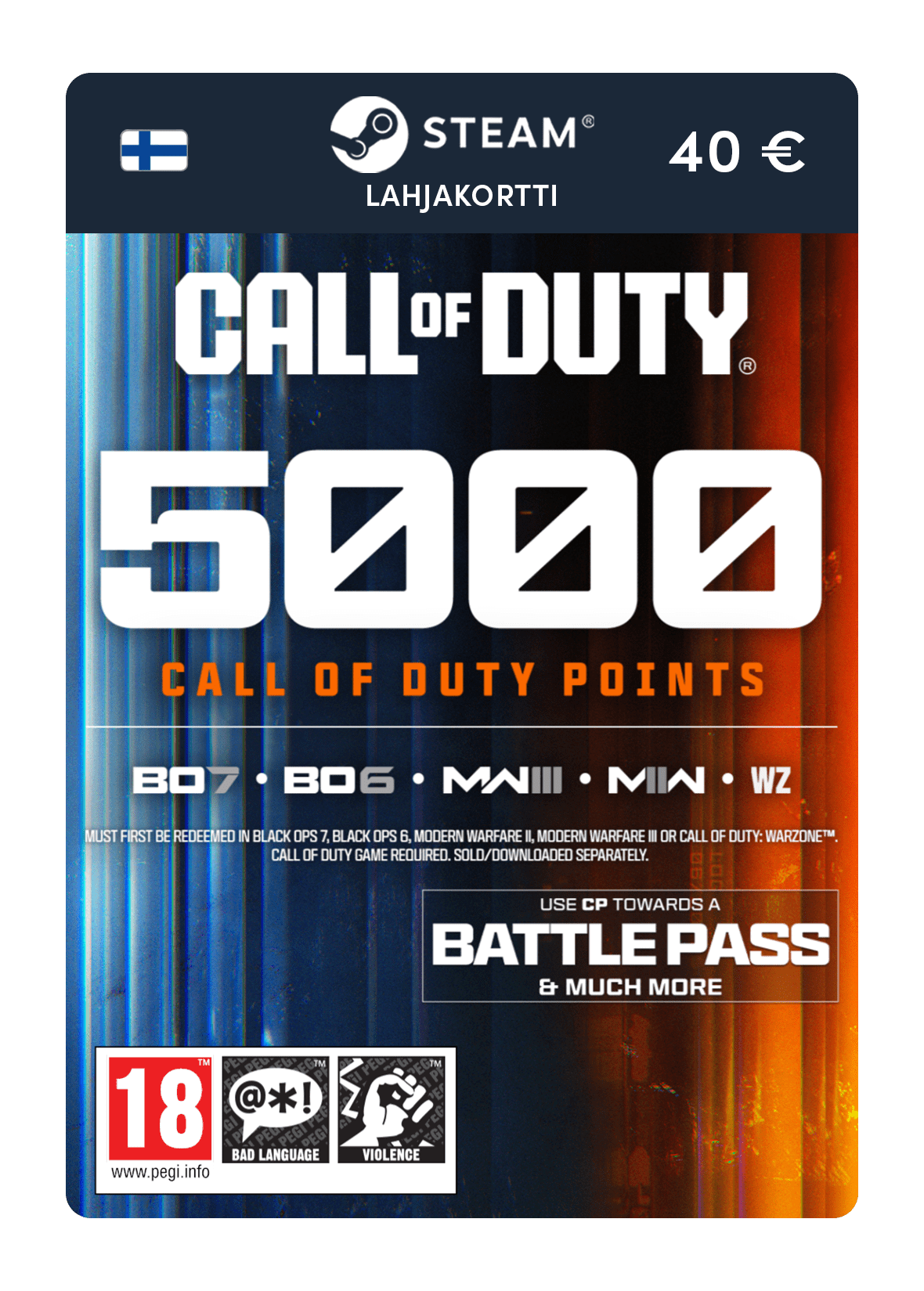 5 000 COD-pistettä (Steam-lahjakortti)