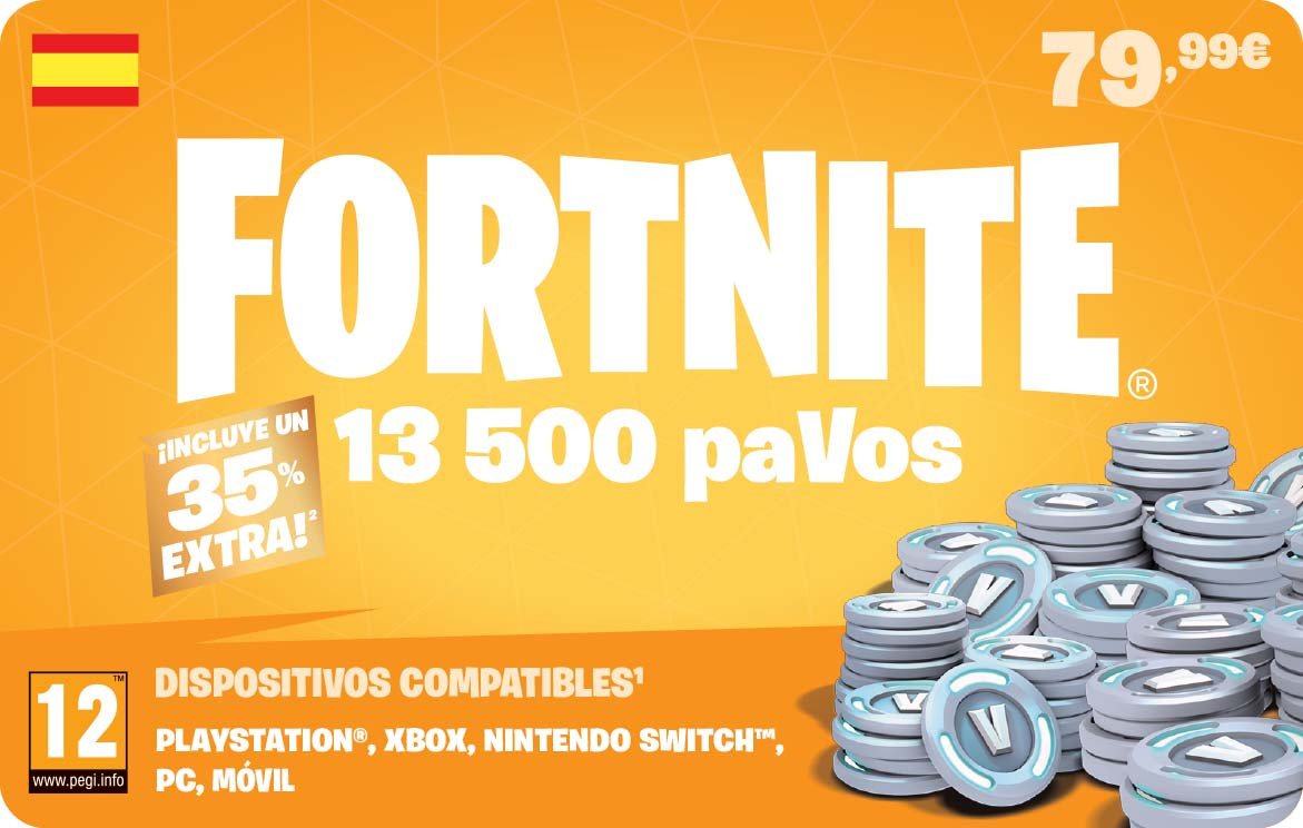 Fortnite 13500 PaVos v Bucks Tarjeta Regalo Videojuegos 