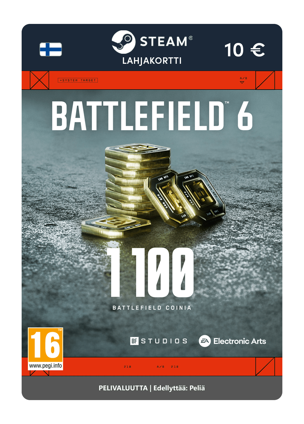 1 100 Battlefield-kolikkoa (Steam-lahjakortti)