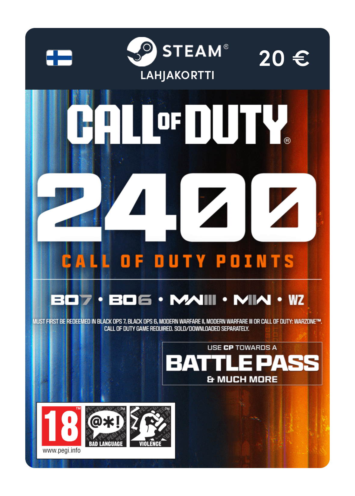 2 400 COD-pistettä (Steam-lahjakortti)