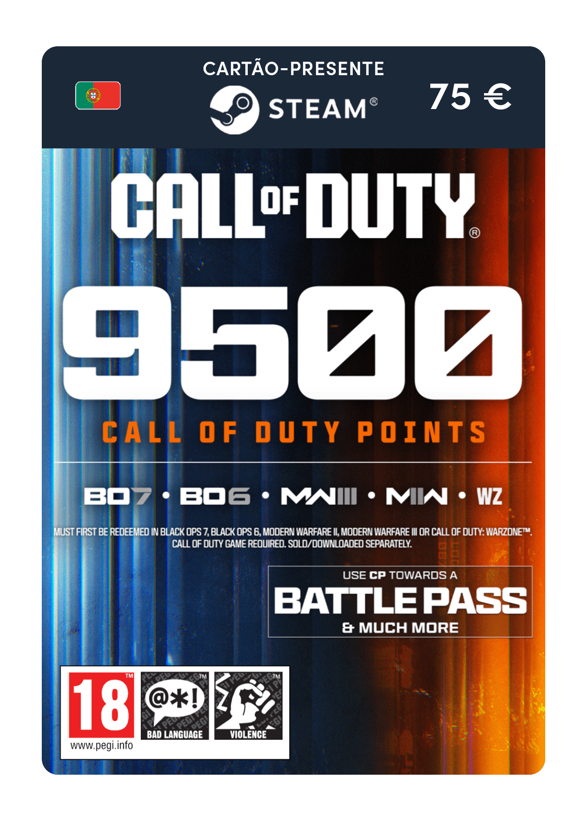 9500 pontos COD (cartão-presente Steam)
