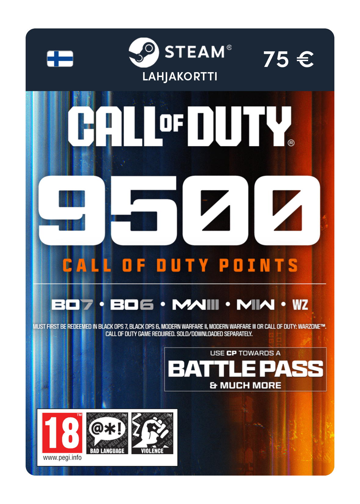 9 500 COD-pistettä (Steam-lahjakortti)