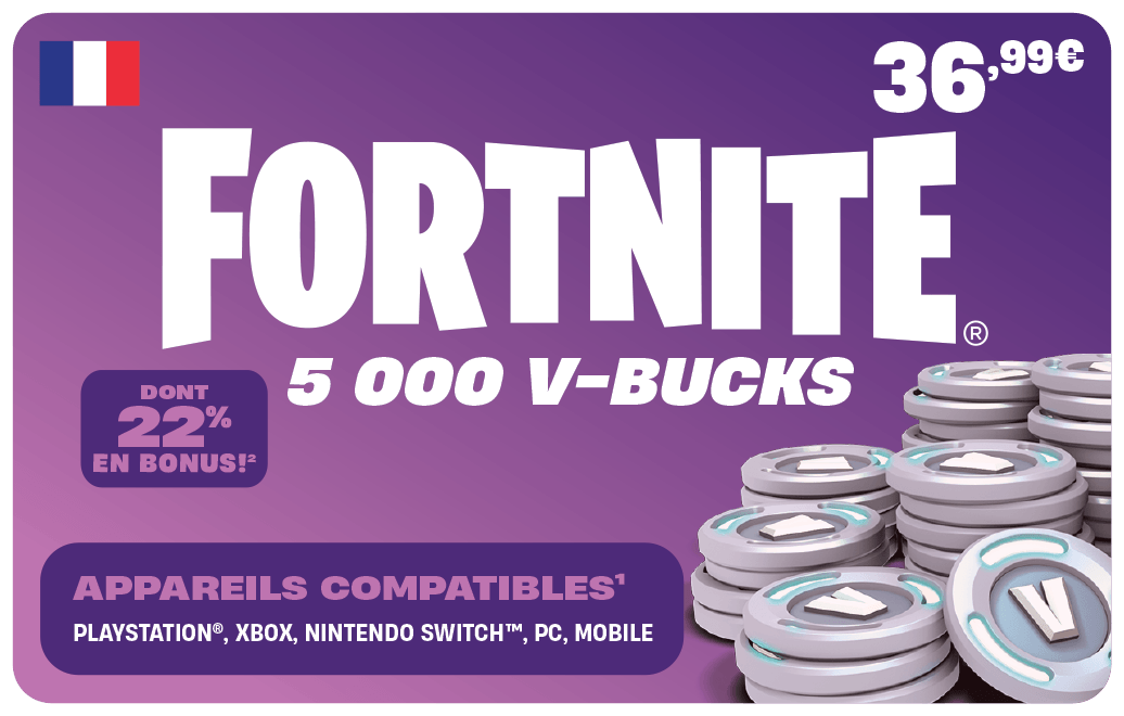 Acheter Fortnite 5000 V-Bucks Carte Cadeau - – Envoi par email